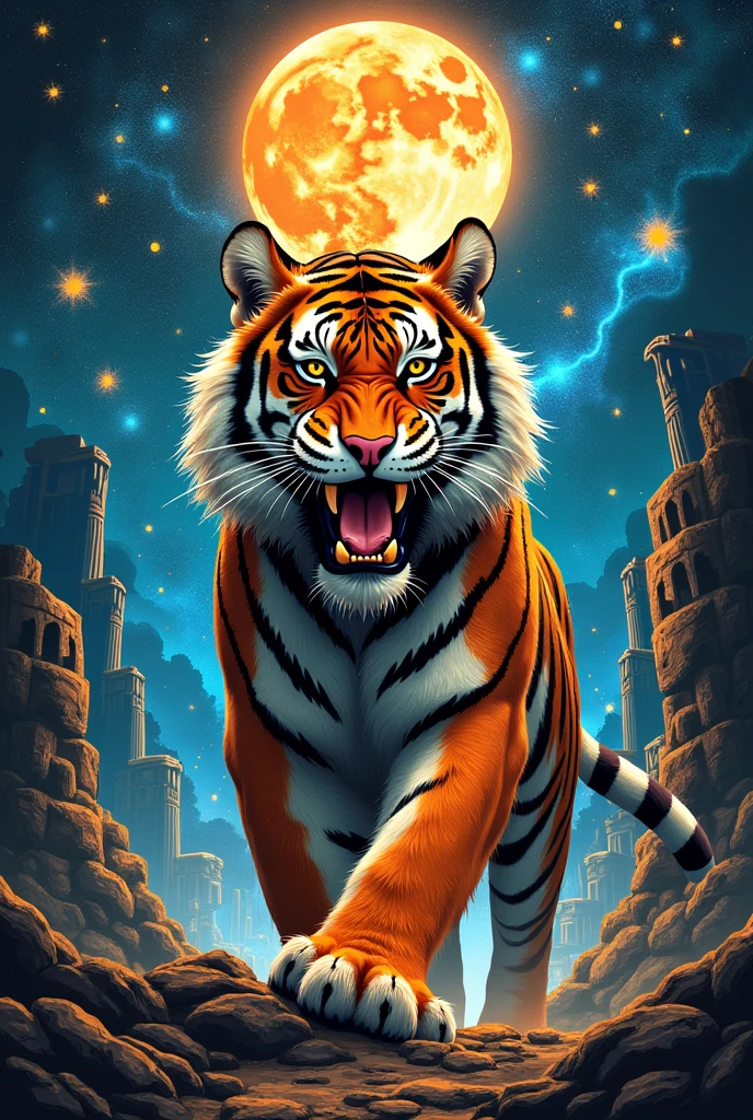 Percy jackson inspired theme POSTER/PUBMAT for the college of engineering's engineering days involving the 6 engineering course: chemical, civil, computer, mechanical, electronics, electrical. Include texts or logos. No peope but you can use tiger or any elements related to champion. But show tiger as the main