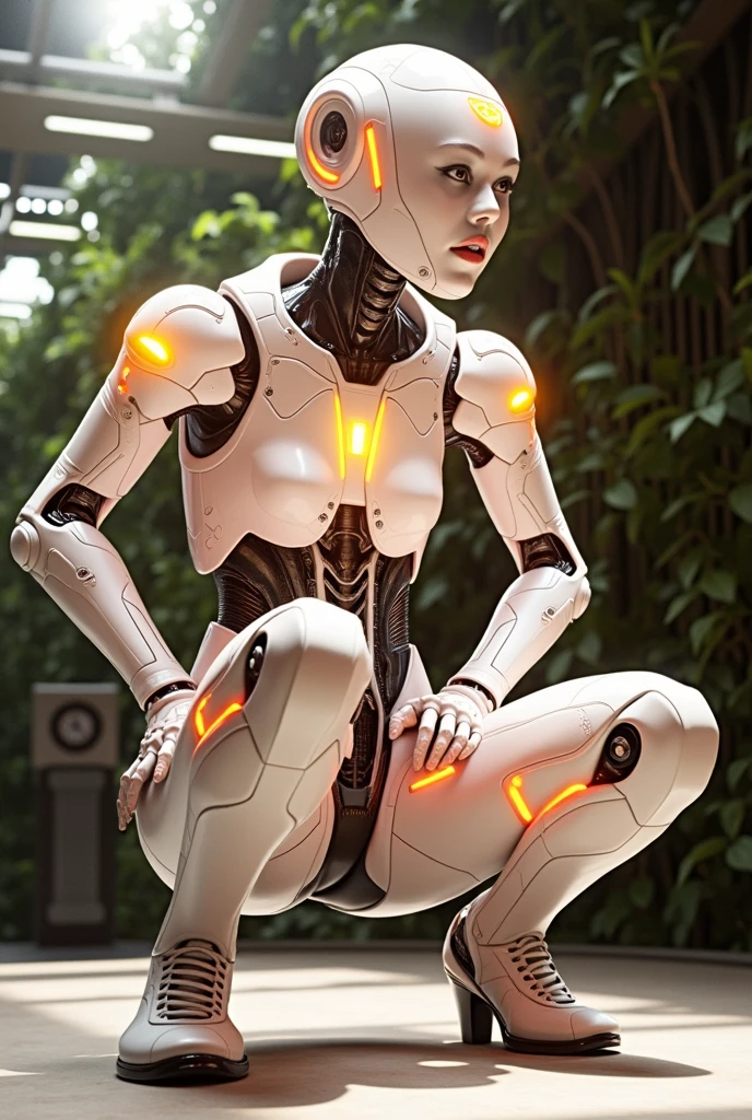 a woman in a futuristic suit with a glowing head and chest, cyberpunk art inspired by Marek Okon, cgsociety contest winner, digital art, gynoid cyborg body, girl in mecha cyber armor, cyber suit, cybersuit, in white futuristic armor, cybersuits, diverse cybersuits, gynoid body, echo from overwatch, perfect anime cyborg woman