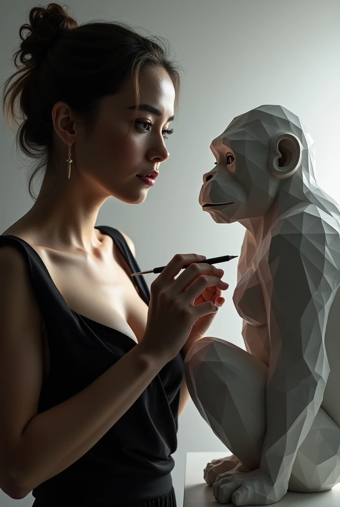 sexy Lady Sculptor 
sculpting Polygonal Monkey
simple background 