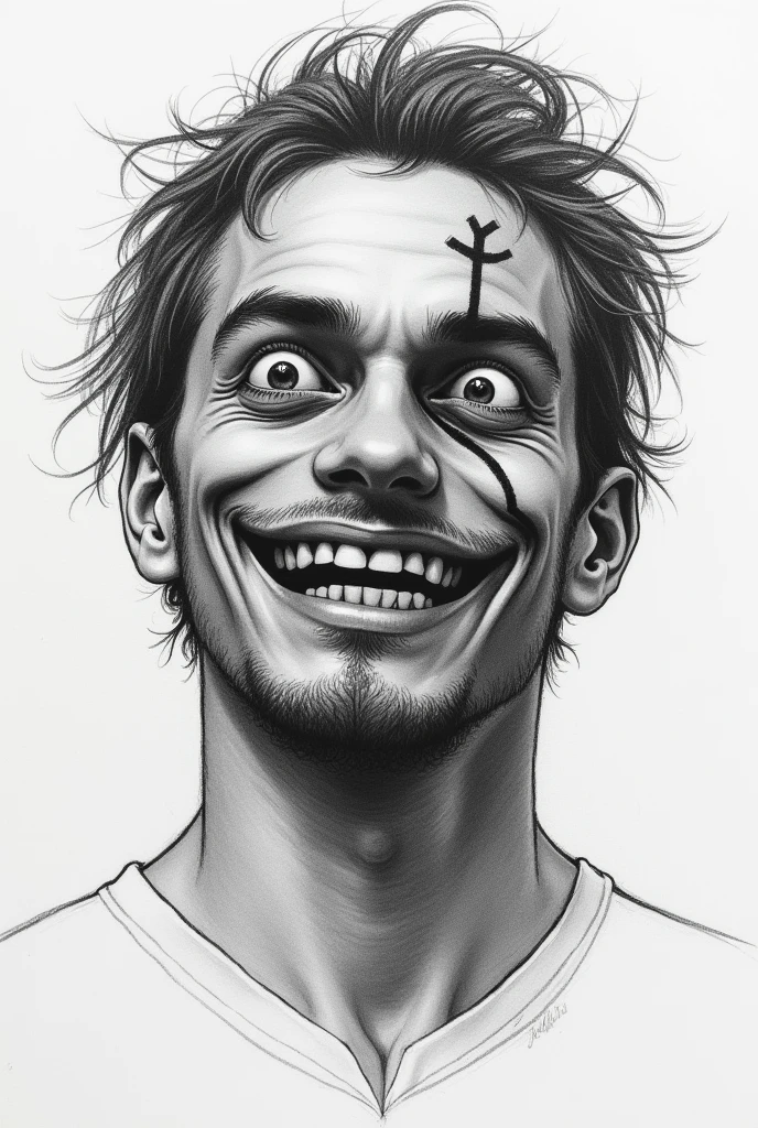 Psychopathic doodleing drawing a man with evil wide smile and girls clunt drawing on his forehead
Draw as if man is thinking to rape the girl