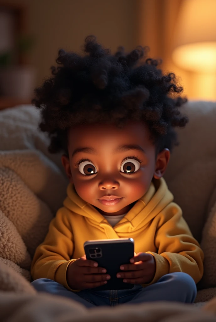 black kid playing phone