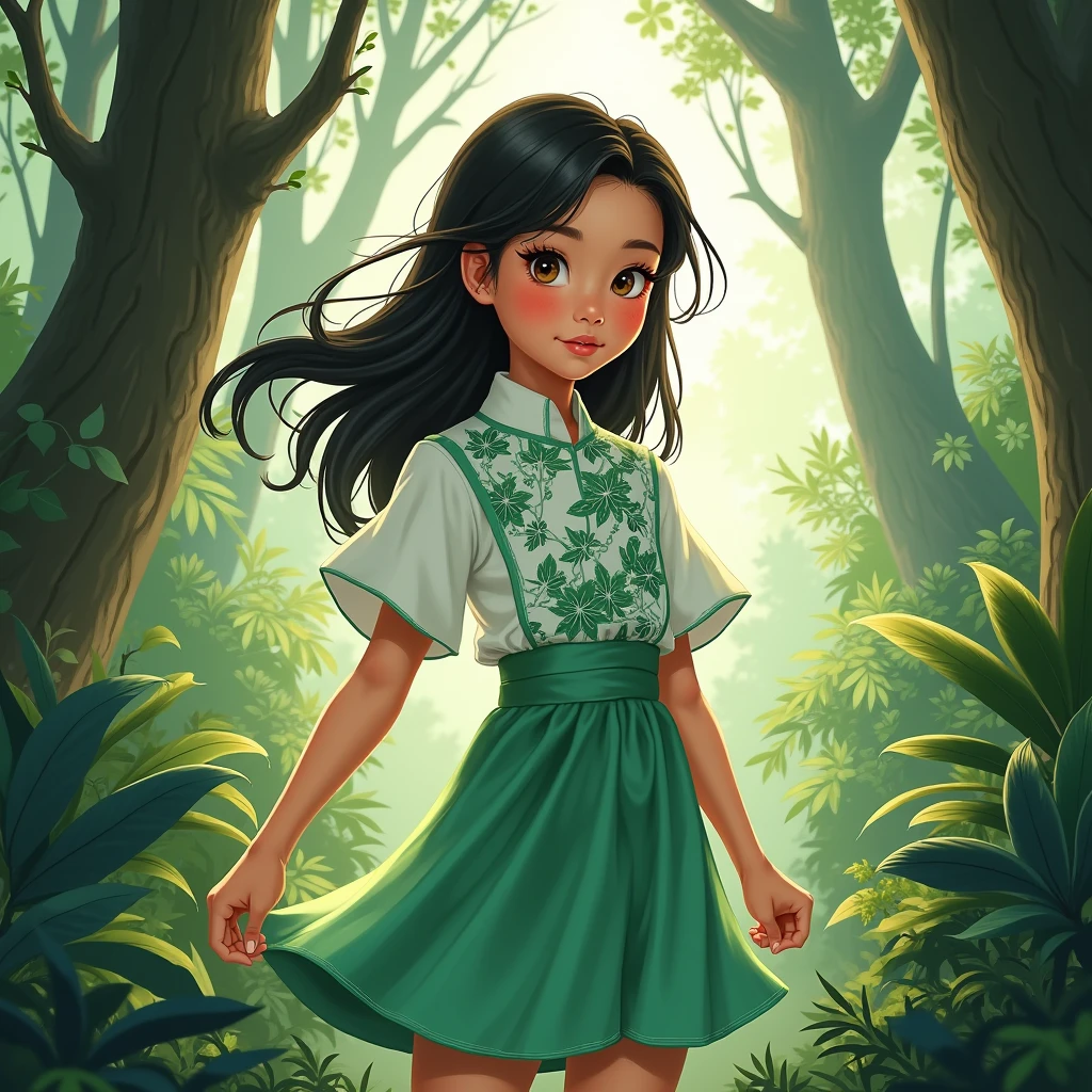 Asian Girl Cute do Forging Wilds: Keberanian Menang Besar and Use Shirt Kebaya Colour Green and White