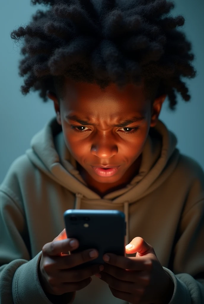 black teen angrily playing phone