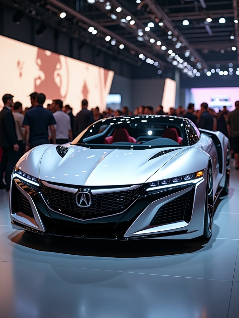 Acura Concept car in auto expo, include hyper realism, hd, 4k.