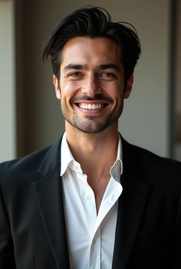 A young man with dark hair and a confident smile. He is dressed in a black blazer over a white shirt.