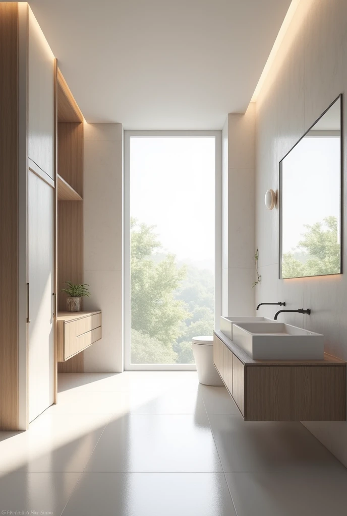 bathroom 130cm by 300cm. Door at the small wall. Window at the big wall.
