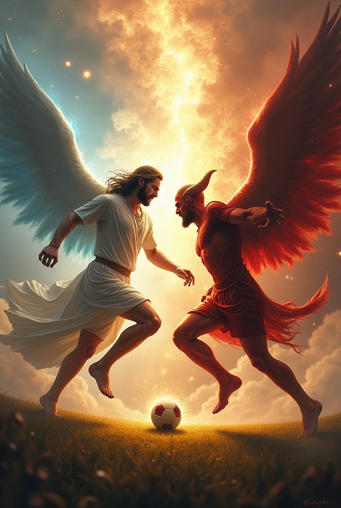 He created God playing football with Satan but God is winning