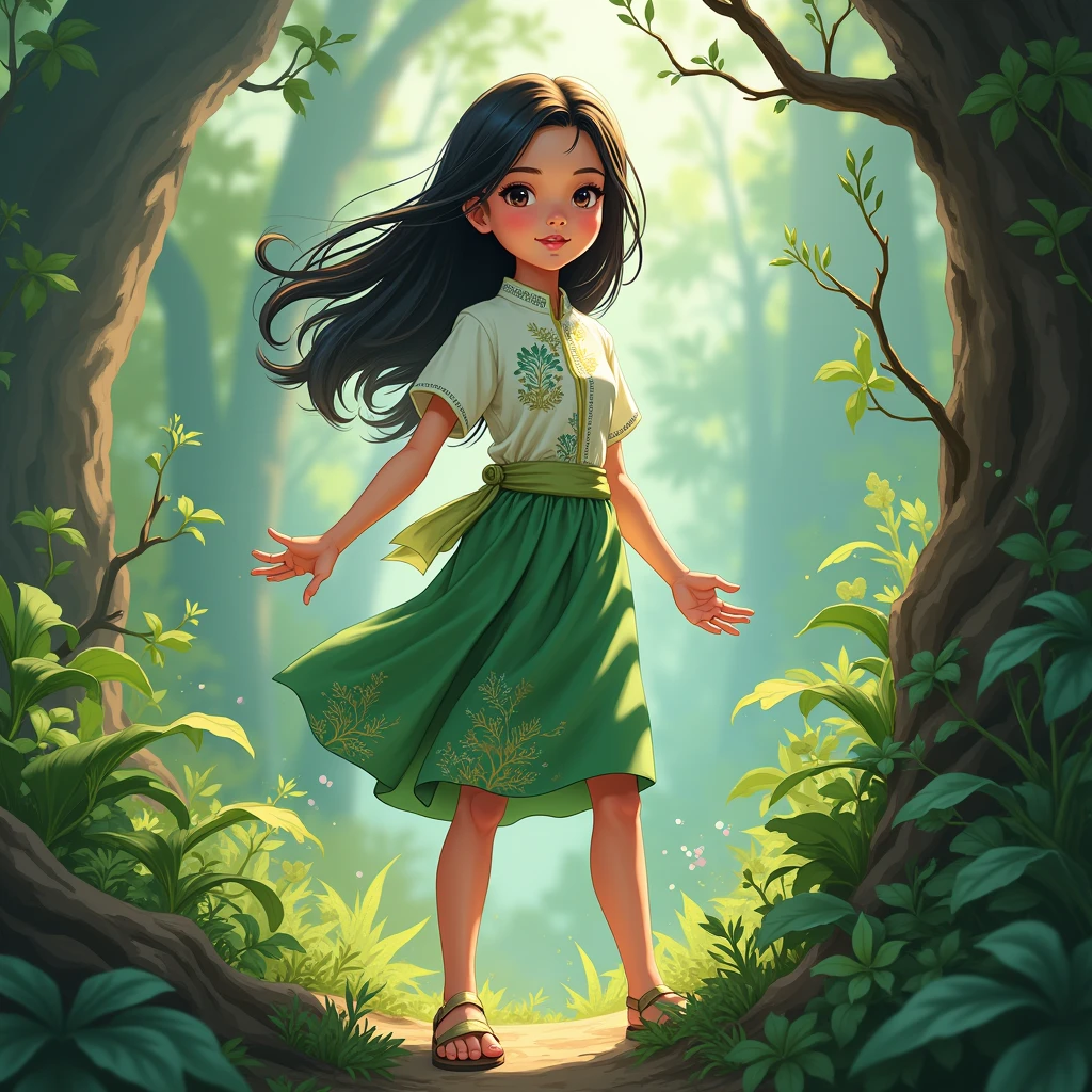 Asian Girl Cute do Forging Wilds: Keberanian Menang Besar and Use Shirt Kebaya Colour Green and White