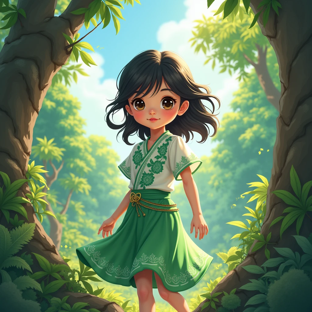Asian Girl Cute do Forging Wilds: Keberanian Menang Besar and Use Shirt Kebaya Colour Green and White