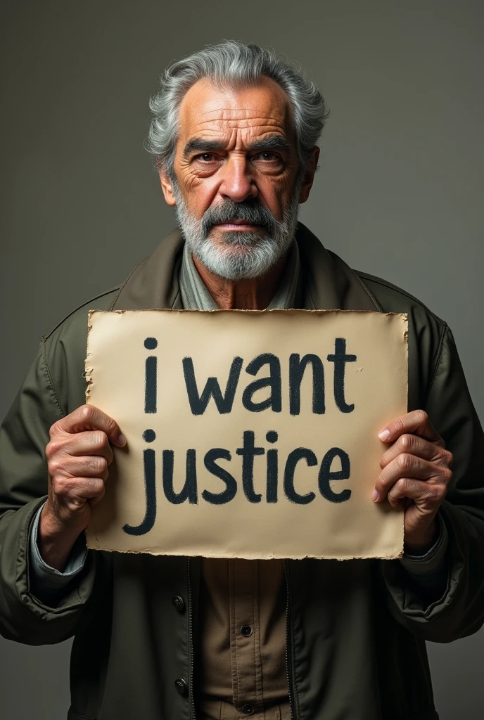 An real looking image of Osama bin laden holding a placard which reads 'I want Justice'
