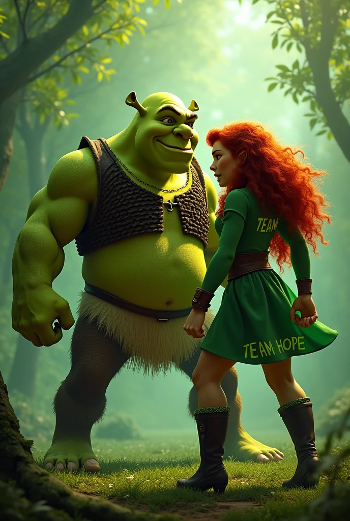 Shrek and Fiona in attack position with team hope written on it and the green colors in evidence