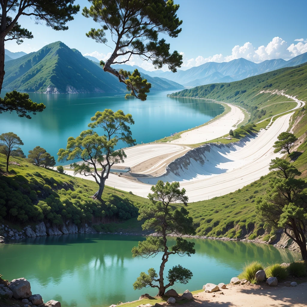 White background, landscape, 墨Water, Monte, Water, tree,by the lake