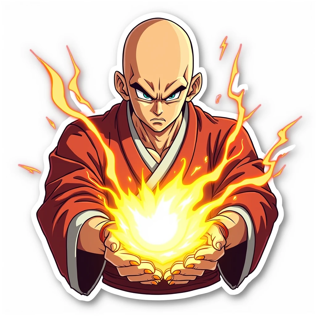 "Kamehameha Master" Sticker: Showcasing Roshi's signature energy attack, this sticker shows the character unleashing a powerful Kamehameha wave. The design uses vibrant colors and dramatic lighting effects to capture the intensity and destructive force of this iconic technique, on a white background.