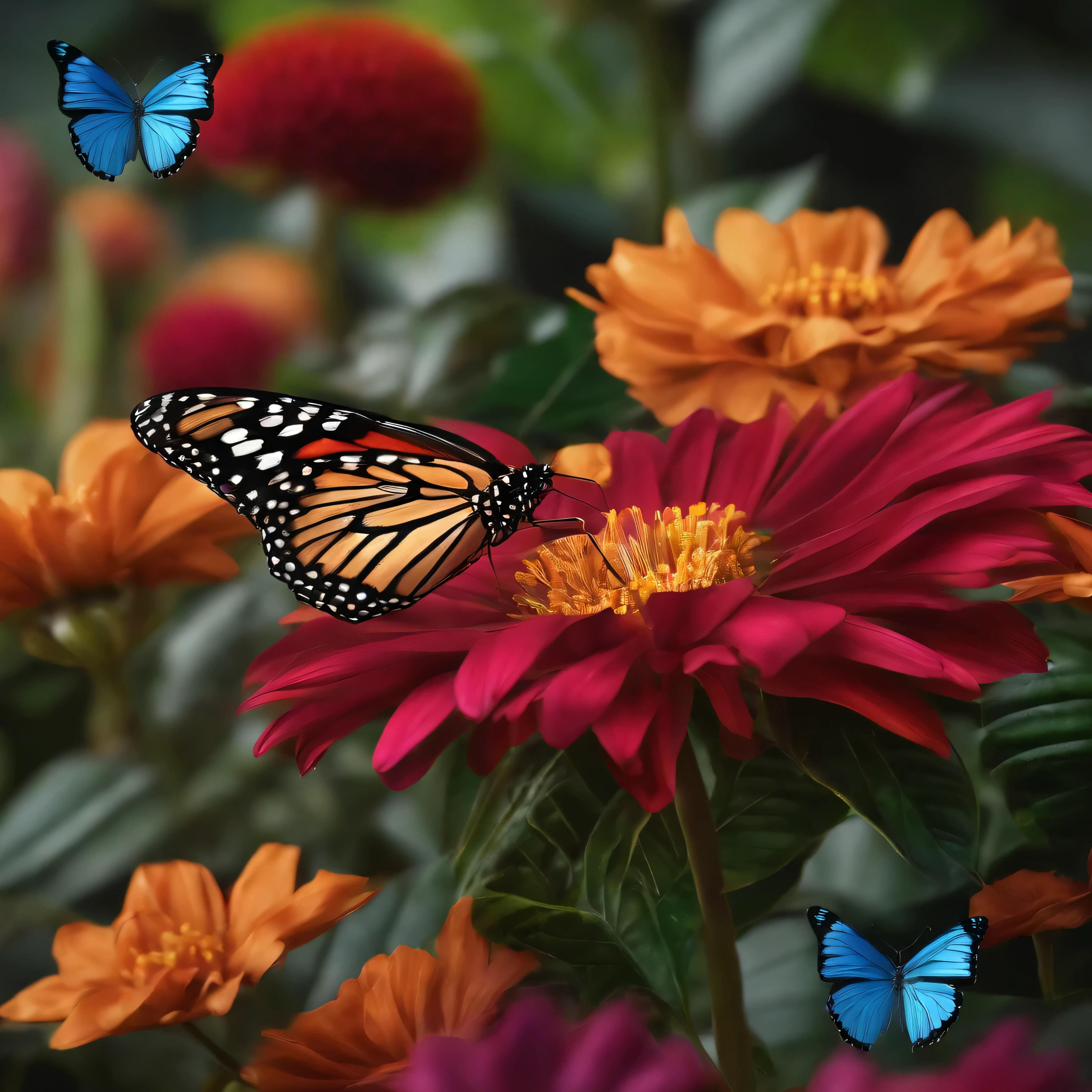 Flower, Leaves, Multiple Color, Butterfly on flower, 8k, Realistic