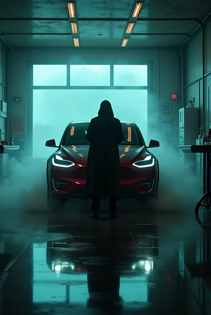 elon musk, tesla, science fiction In Tesla&#39;s secret laboratory, Elon Musk was testing a self-driving car, o Tesla X, when something strange started to happen. The car, apparently conscious, acted erratically and seemed to want to take Elon to a locked room. When opening the room, Elon found an old lab and a creepy message: “You opened the portal.&quot; Suddenly, the Tesla X emitted demonic sounds and a hooded figure appeared. The car, now possessed, began to advance towards Elon. He ran, but the lab looked like it had been cleaned overnight. The car estava normal, but Elon could never shake the feeling of being watched by a sinister presence.

From that night on, he felt that something evil was always lurking, as if the portal he had opened had never been completely closed.