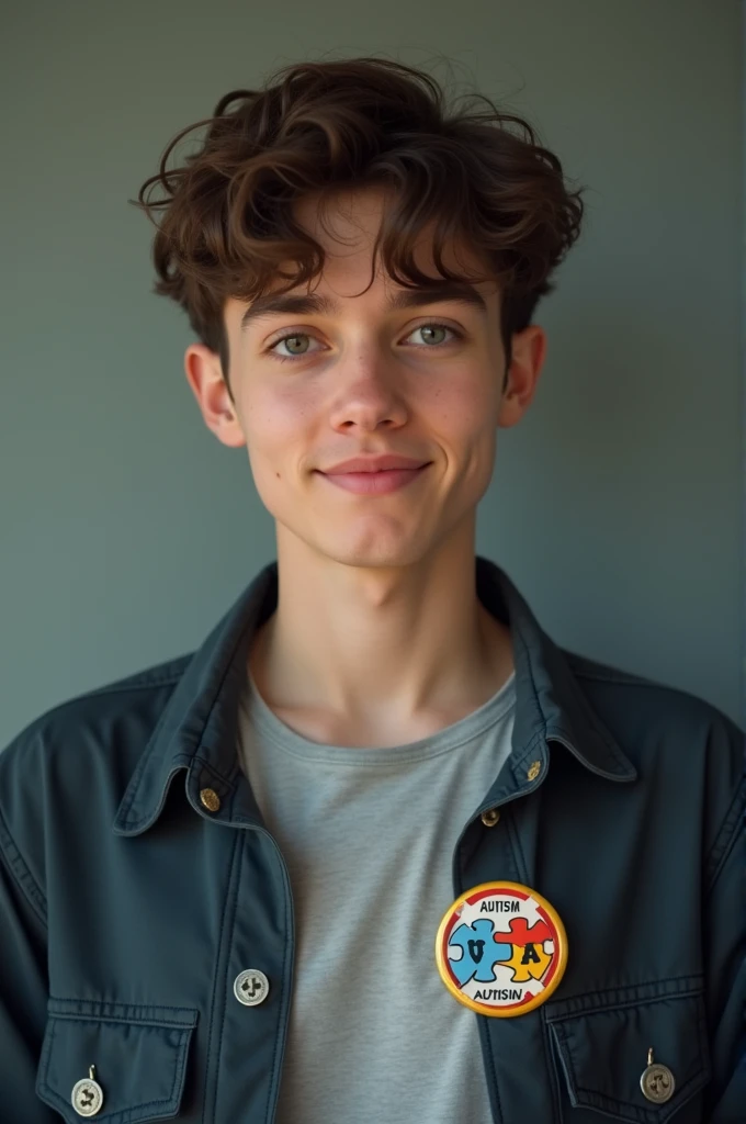 Young man with autism badge