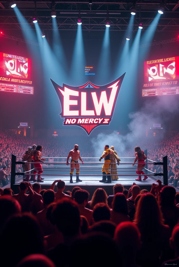 Generate me an image to promote the ELW no mercy wrestling paper view where the name of ELW presents no mercy appears