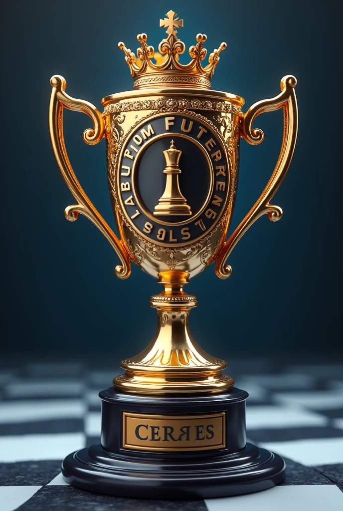 A trophy from an online chess championship that says king futer