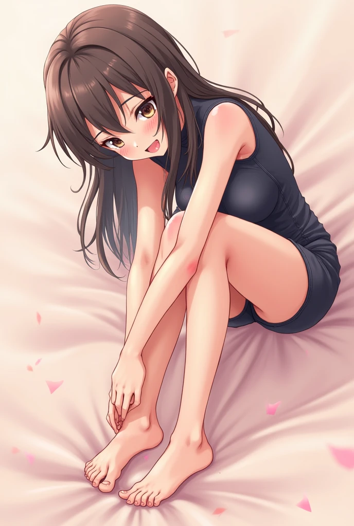 Create an anime cute girl licking a feet in a sexy way