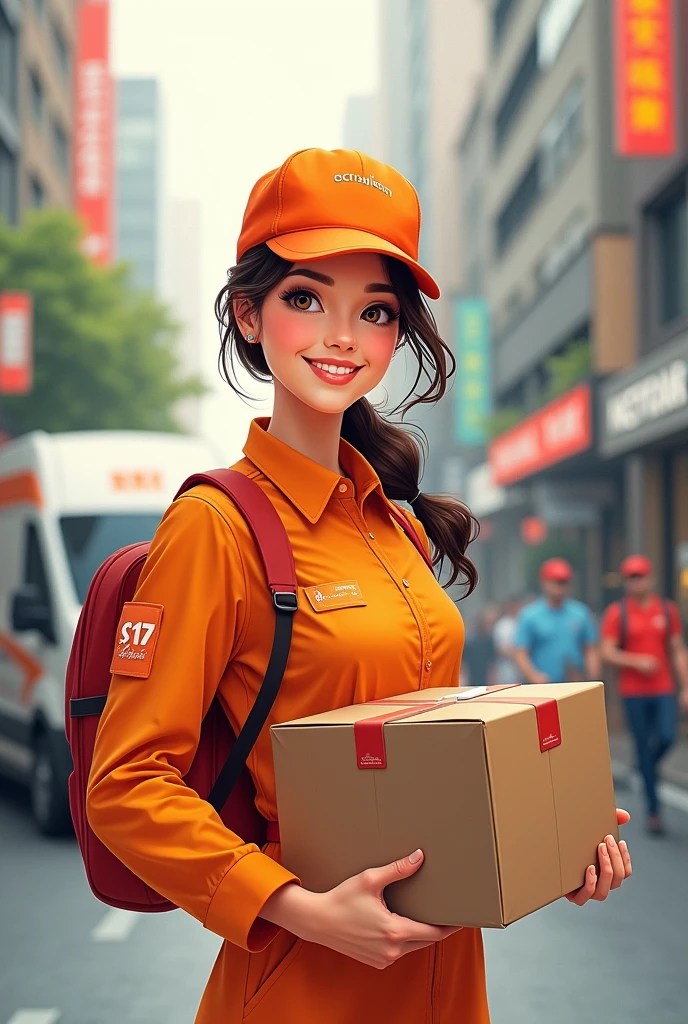 a drawing/art of a delivery woman who offers delivery services.