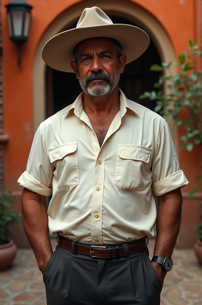 Man with medium build and tall face, Mexican style 