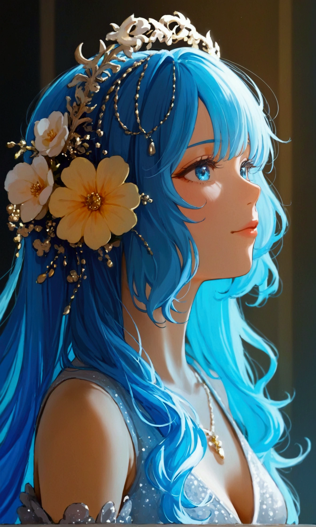 light blue hair, colored inner hair, halo, anime, 8k, super detail