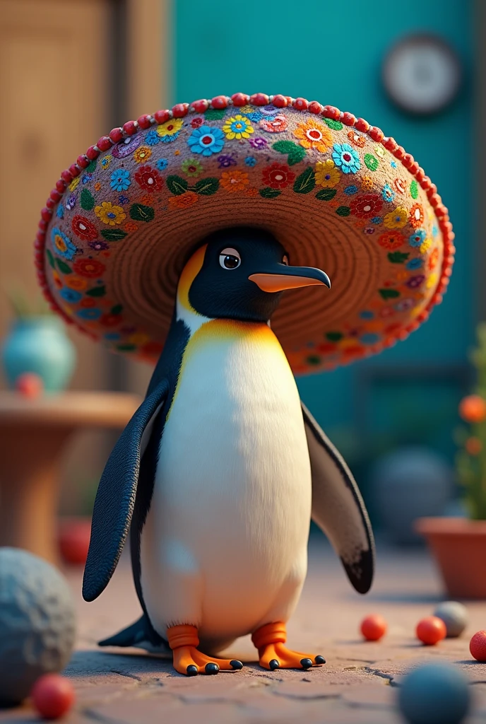 a penguin wearing a sombrero,colorful sombrero,intricate details,photorealistic,cinematic lighting,8k,best quality,masterpiece,vibrant colors,whimsical,surreal,magical realism