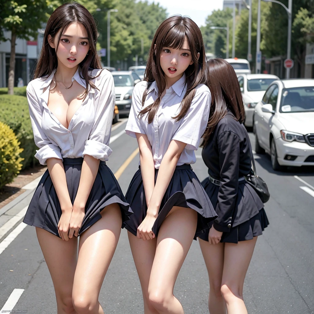 Beautiful and innocent high school girls and perverted men, Skirt ripped, She screams with her mouth open in shame at having her pure white panties seen in public,, No Escape, On the road, Beautiful brown bob hair, Increased sensitivity, Beautiful Eyes, Ultra high definition, Clear white skin, Slender body, Japanese, Anatomically correct