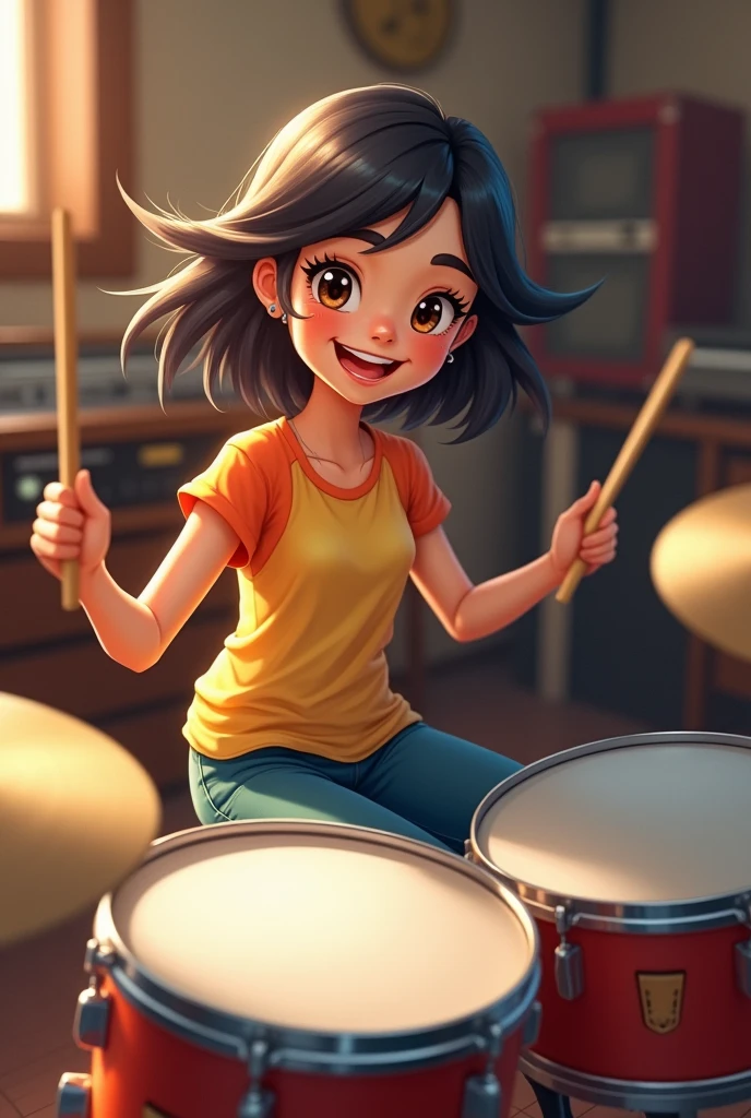 Cute girl playing drums