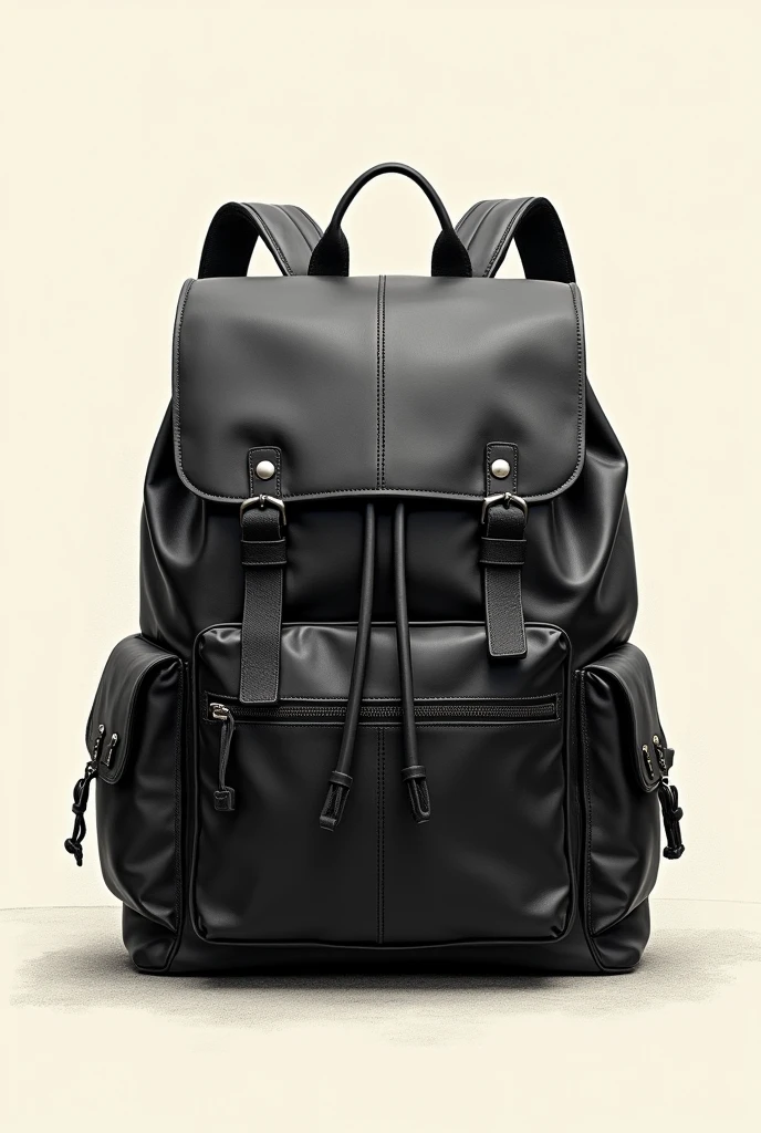 Can you make 2d object survey sketch drawing is detail view Bag for school The theme is black debonair 