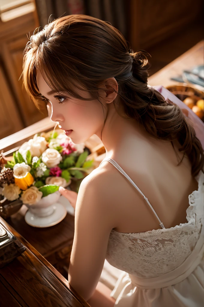 Tabletop, Highest quality, figure, Very detailed, In detail, High resolution, 8k wallpaper, Perfect dynamic composition, Beautiful attention to detail, Women's Fashion Summer,Medium Hair,Small Breasts Natural Color Lip, Bold sexy pose,smile,Harajuku、20-year-old girl、cute、Sexy shot looking at the camera Grey V-neck sweater Japanese Very delicate