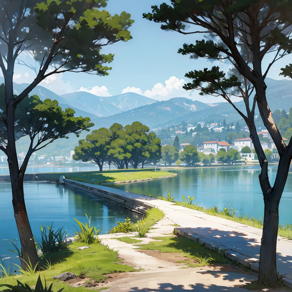 White background, landscape, 墨Water, Monte, Water, tree,by the lake