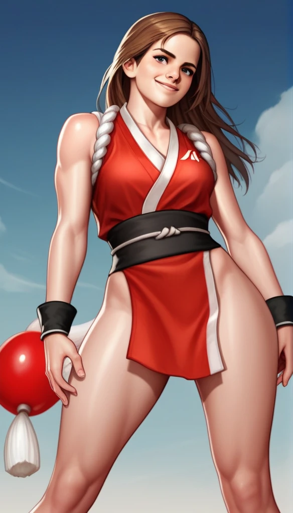 (Emma Watson smile face), Long Hair, shiranui_mai, the_king_of_fighters, standing  BREAK score_9, score_8_up, score_7_up, score_6_up, score_5_up, score_4_up,