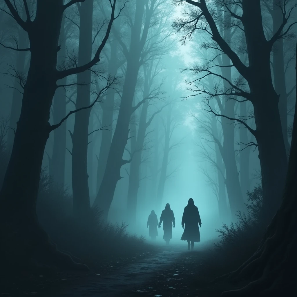 game novel background with a smokey forest