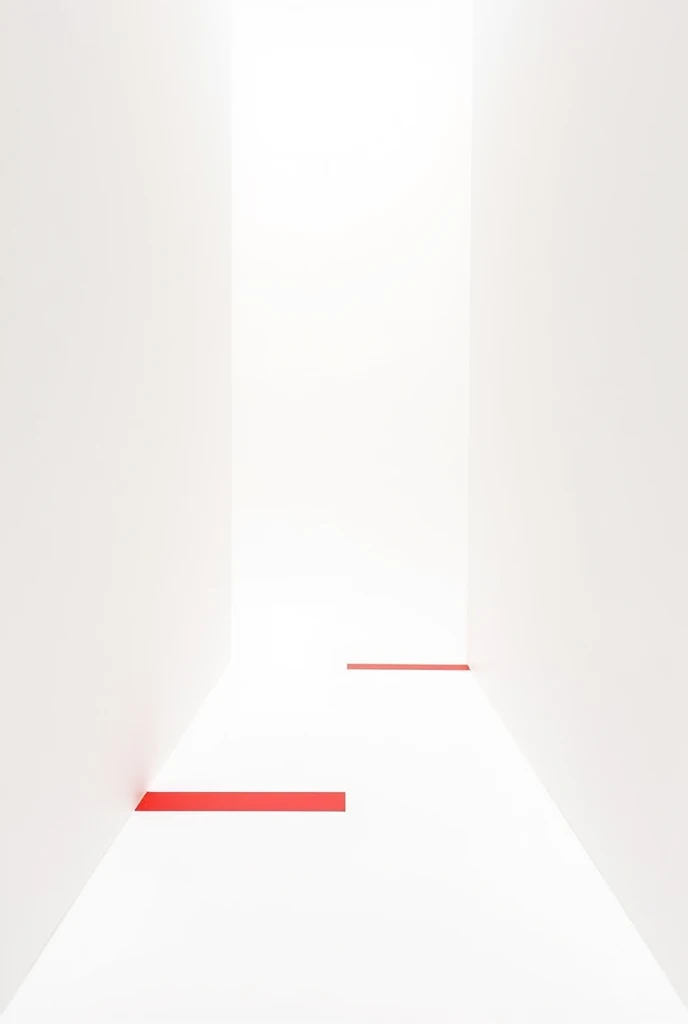 apartment floor corridor with red lines and white background, minimalistic.