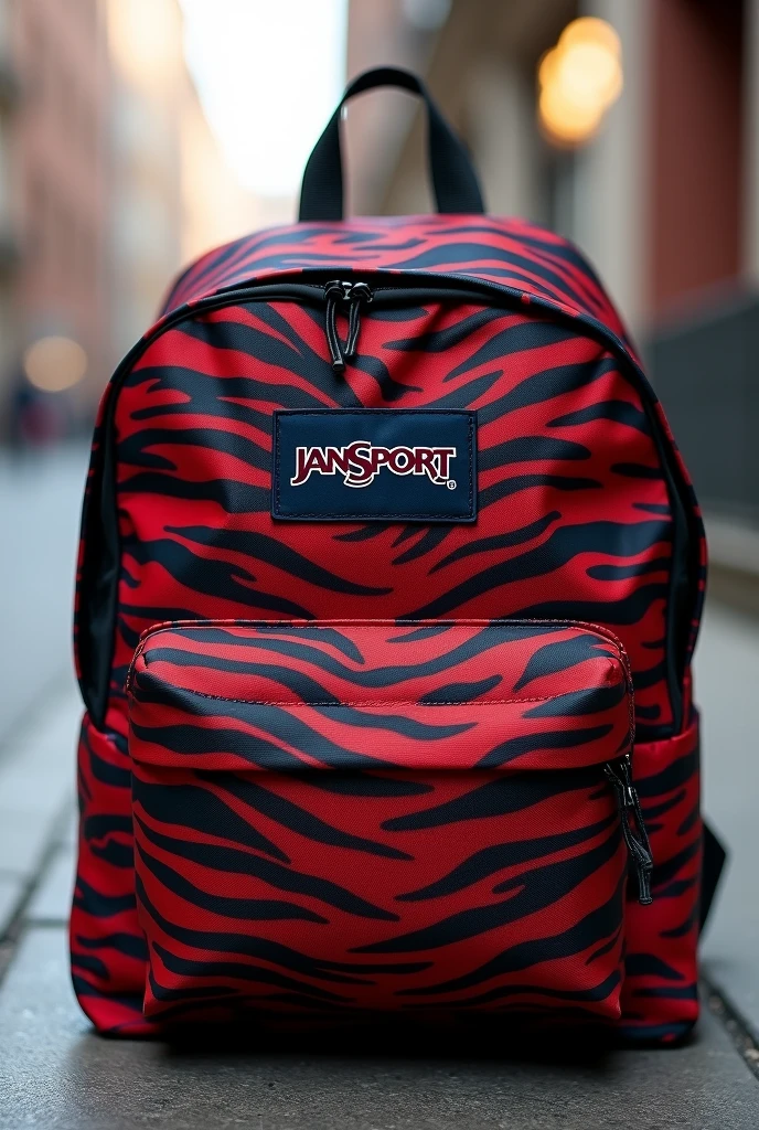 Jansport black backpack , small red tiger stripes 