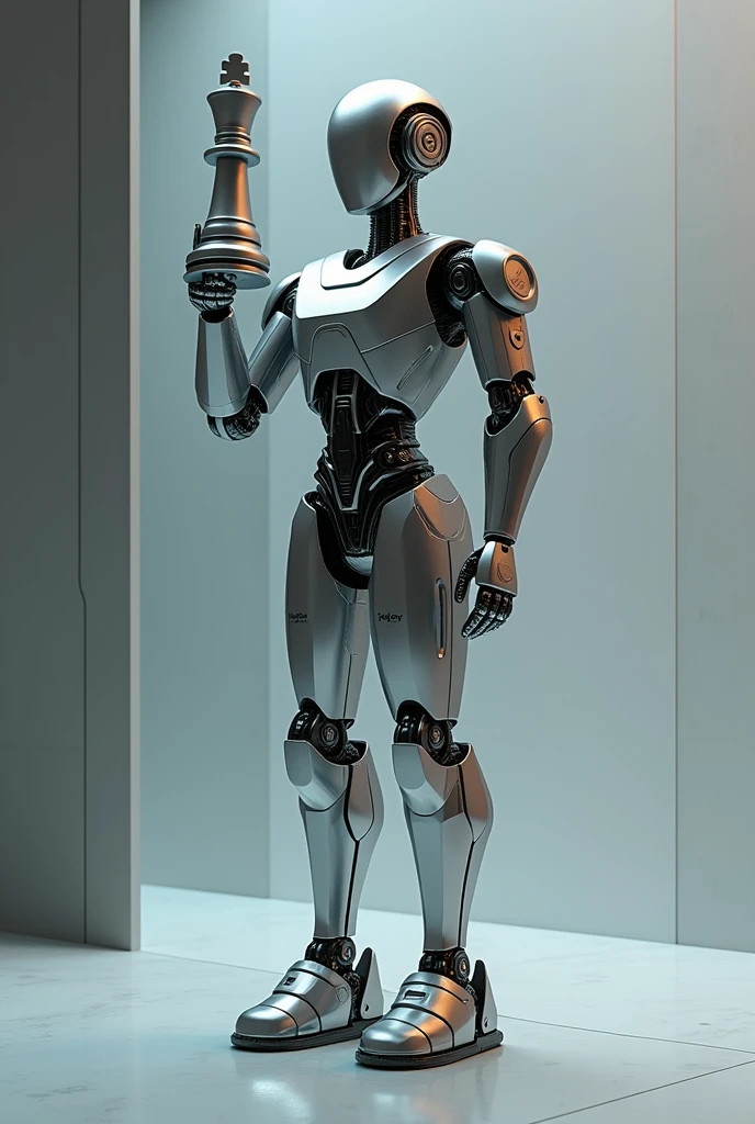 A chess championship trophy shaped like a robot says KING FUTER