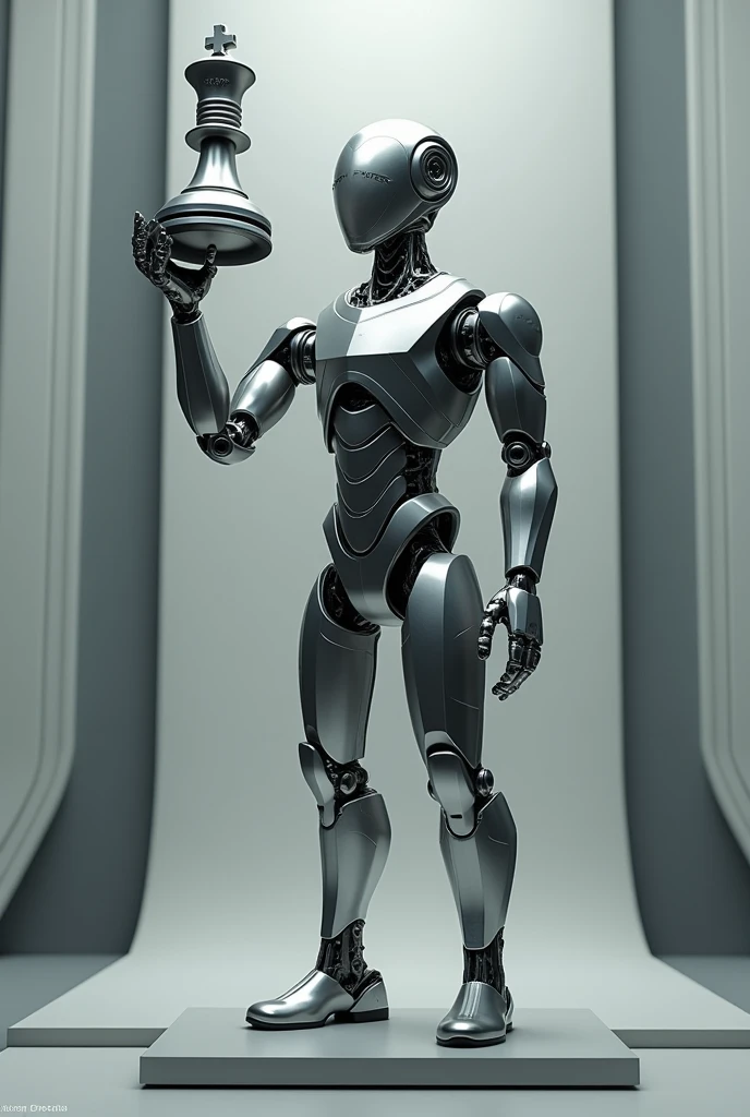 A chess championship trophy shaped like a robot says KING FUTER