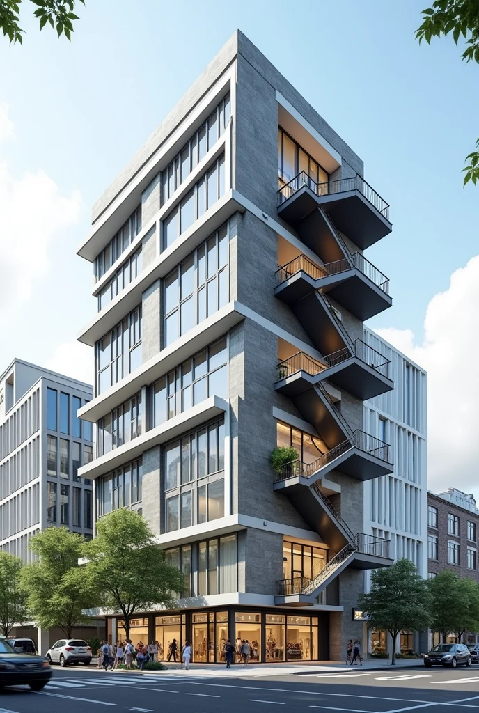 Give me a building design with right side stair