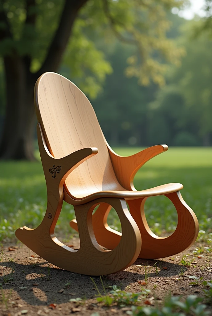 Innovative rocking chair, with the shakers and ART nouveau styles, with feet shaped like dragonfly wings