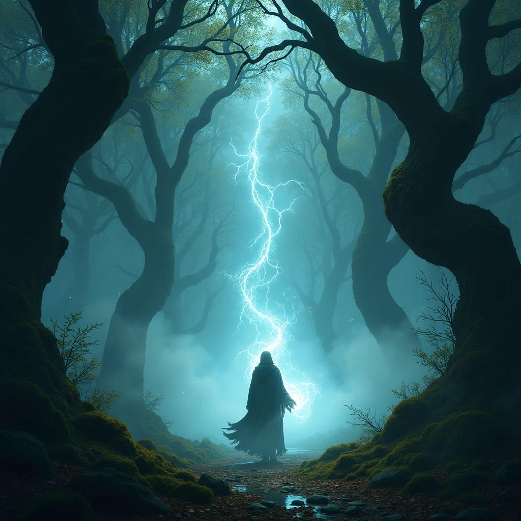 game novel background with a smokey magistic forest