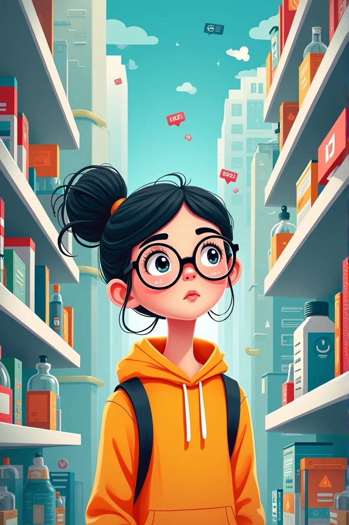 Make a poster about a girl cartoon wise and intelligent consumer