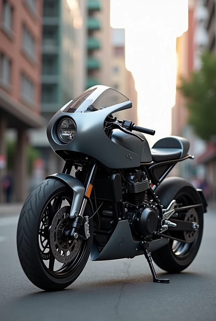 Gray cafe racer with full fairing

