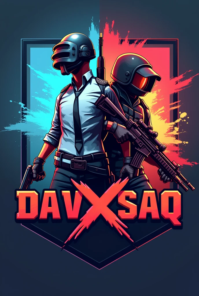 Create a logo "DAVXSAQ" with a character from Brawl Stars, and with PUBG character