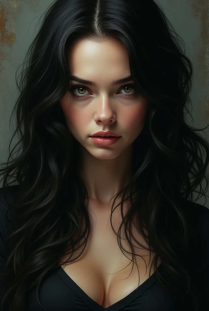A woman with sharp eyes and long hair