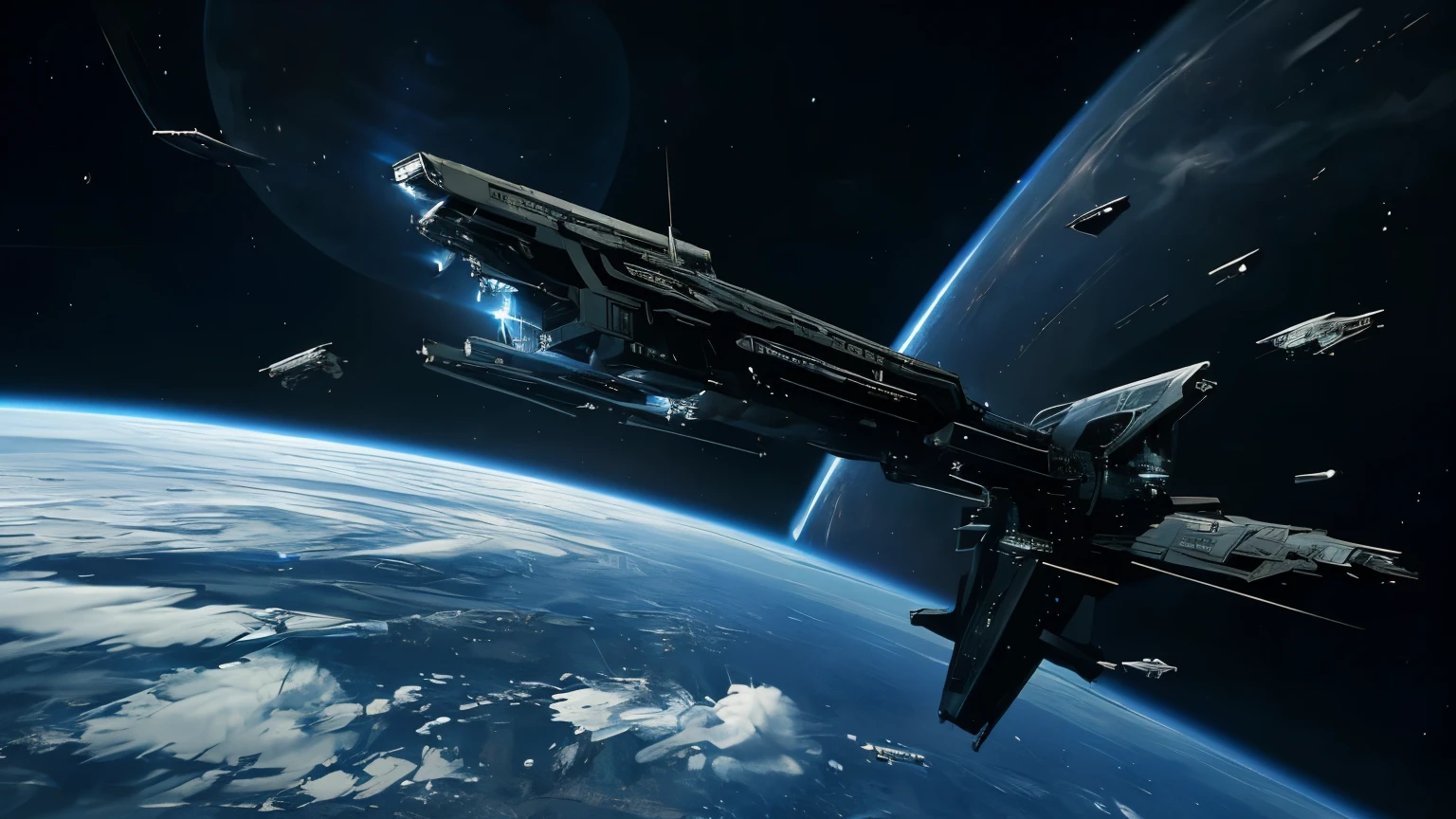 spacecraft orbiting a planet, Science fiction, deep space, nebula, 4K