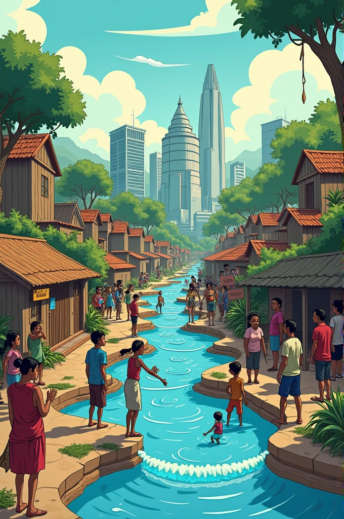 Make a cartoon that criticizes the social problem of the privatisation of natural resources such as water.