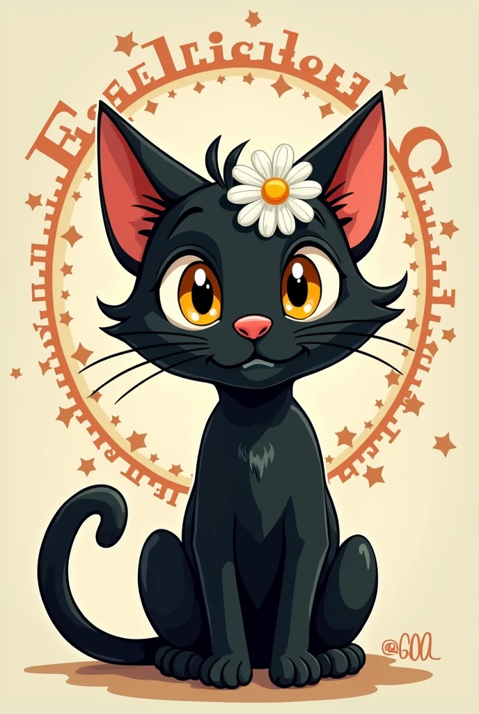 Black cat with a daisy on his head cartoon disney logo that says "from the editorial cross"