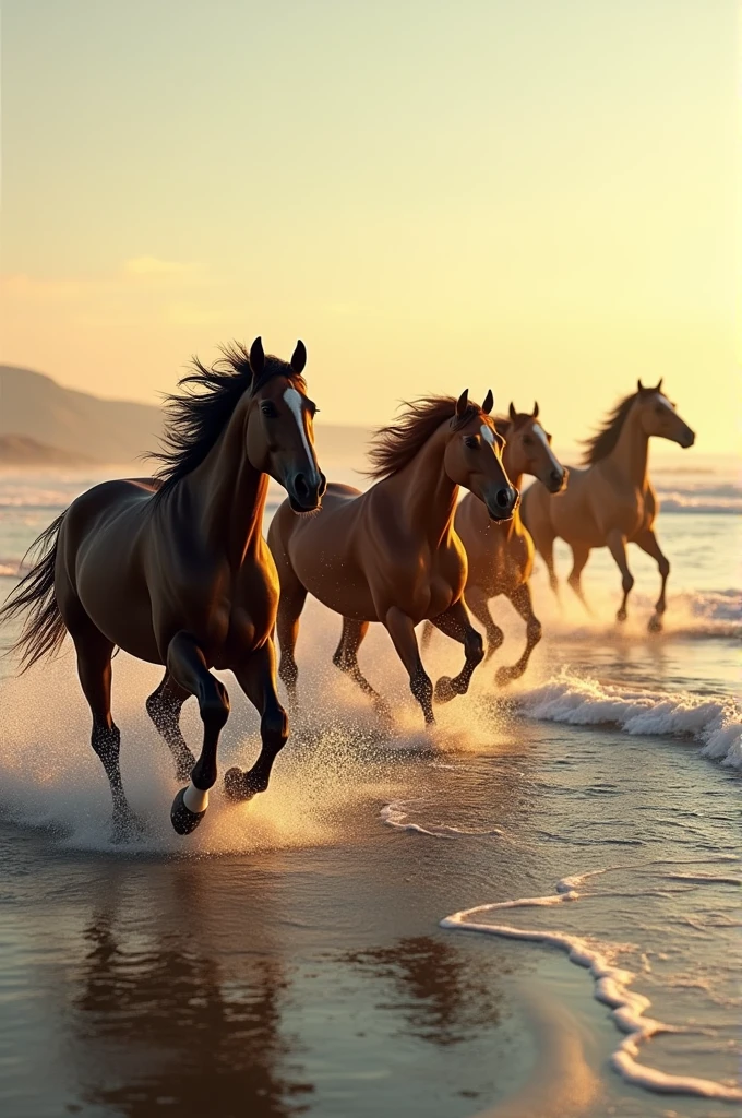 Galloping horses along the seashore