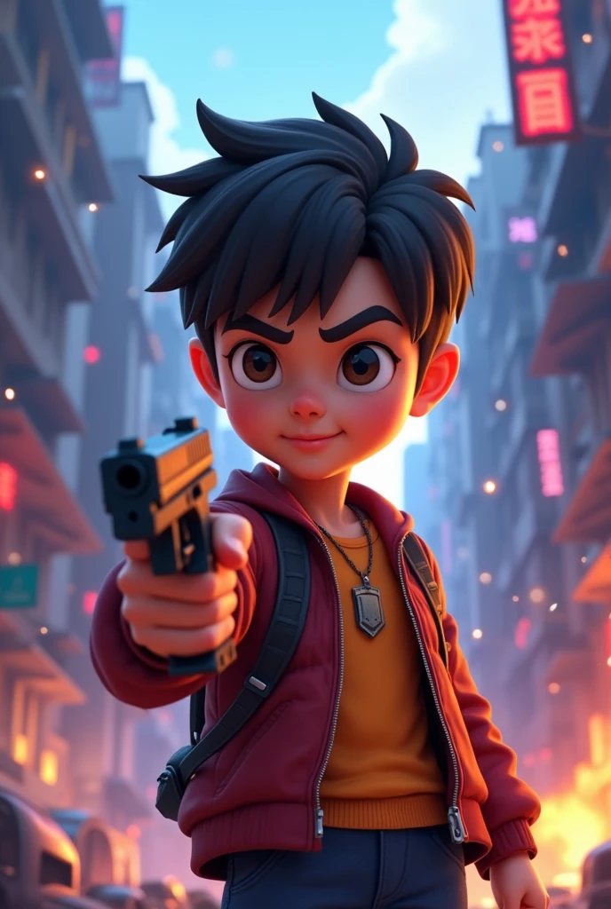 A boy holding a pistol Free fire animated